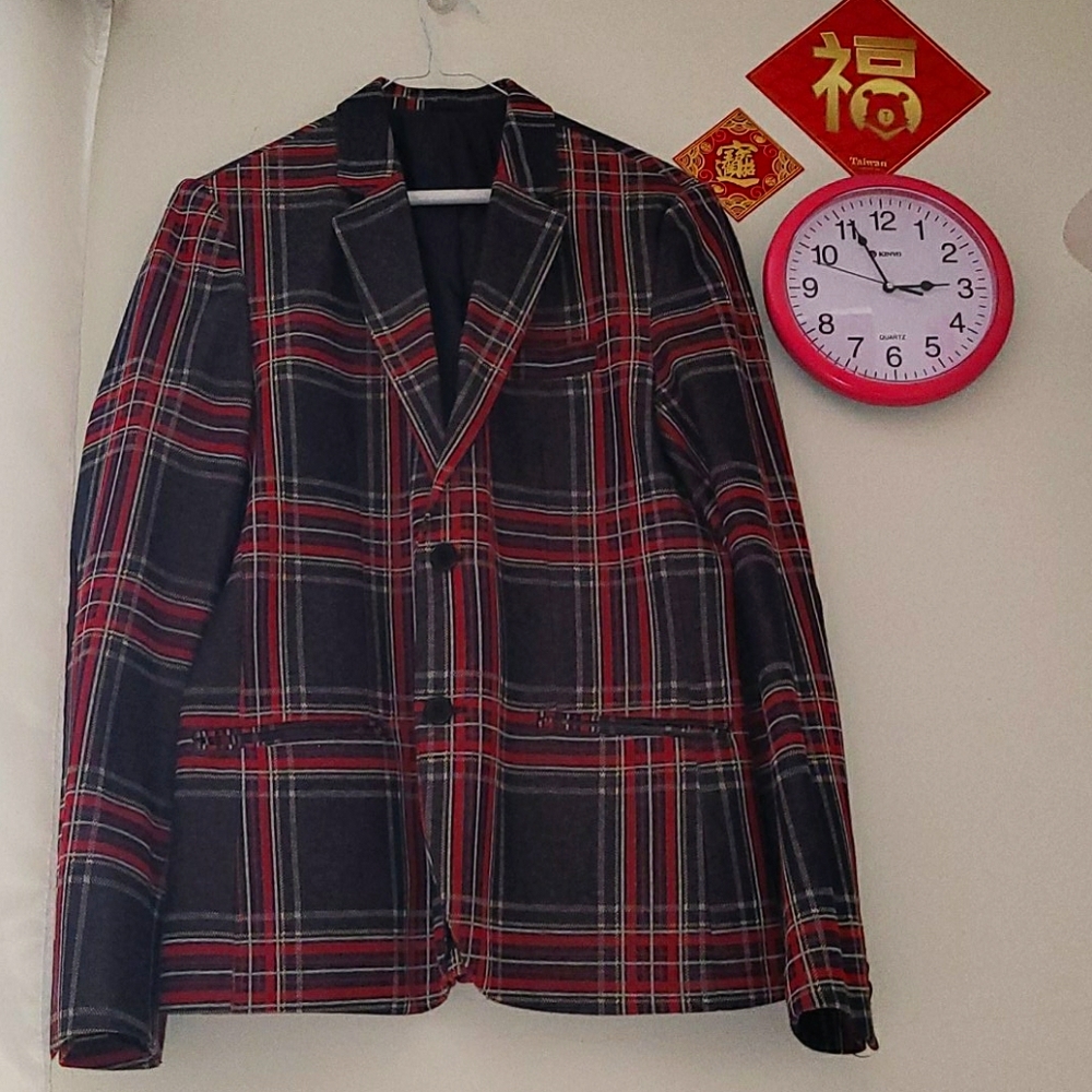 Zara Men Suit Blazer Jacket Classic Plaid Pockets